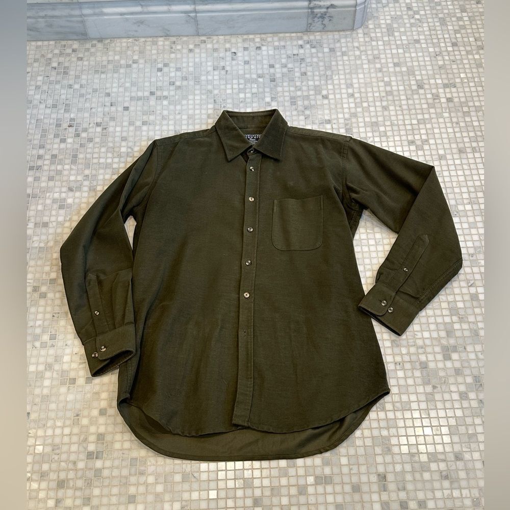 Charles Tywitt Green Flannel Cotton Buttondown Shirt - Picture 2 of 11